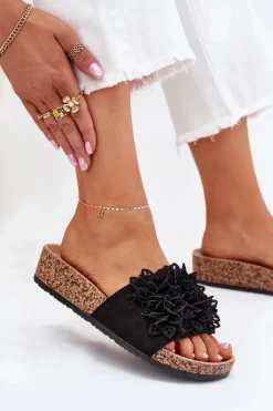 Clearance Klapki Damskie Na Korkowej Platformie Czarne Elirna Damskie Klapki Korkowe|Klapki Na Platformie