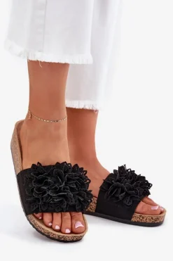 Clearance Klapki Damskie Na Korkowej Platformie Czarne Elirna Damskie Klapki Korkowe|Klapki Na Platformie