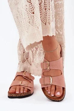 Clearance Klapki Damskie Na Korkowej Platformie Ze Złotymi Klamrami Różowe Lisavionea Damskie Klapki Korkowe|Klapki Damskie Klasyczne