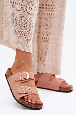 Clearance Klapki Damskie Na Korkowej Platformie Ze Złotymi Klamrami Różowe Lisavionea Damskie Klapki Korkowe|Klapki Damskie Klasyczne