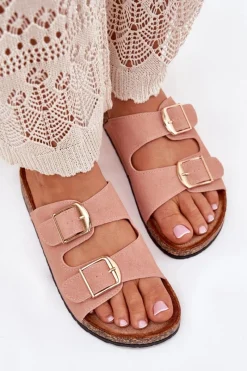 Clearance Klapki Damskie Na Korkowej Platformie Ze Złotymi Klamrami Różowe Lisavionea Damskie Klapki Korkowe|Klapki Damskie Klasyczne