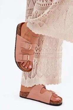 Clearance Klapki Damskie Na Korkowej Platformie Ze Złotymi Klamrami Różowe Lisavionea Damskie Klapki Korkowe|Klapki Damskie Klasyczne