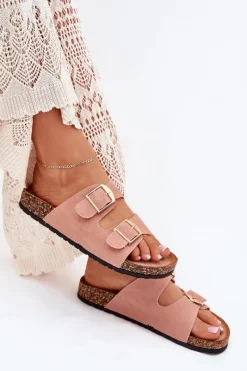 Clearance Klapki Damskie Na Korkowej Platformie Ze Złotymi Klamrami Różowe Lisavionea Damskie Klapki Korkowe|Klapki Damskie Klasyczne