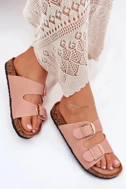 Clearance Klapki Damskie Na Korkowej Platformie Ze Złotymi Klamrami Różowe Lisavionea Damskie Klapki Korkowe|Klapki Damskie Klasyczne