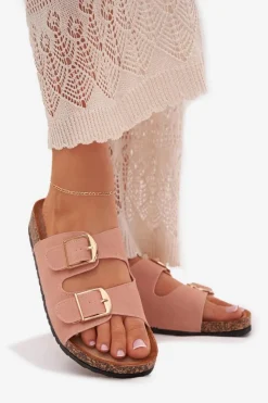 Clearance Klapki Damskie Na Korkowej Platformie Ze Złotymi Klamrami Różowe Lisavionea Damskie Klapki Korkowe|Klapki Damskie Klasyczne