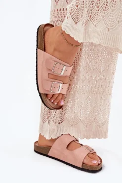 Best Klapki Damskie Na Korkowej Platformie Klamry Różowe Evisolla Damskie Klapki Korkowe|Klapki Na Platformie