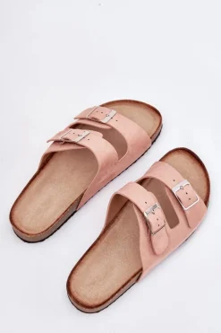 Best Klapki Damskie Na Korkowej Platformie Klamry Różowe Evisolla Damskie Klapki Korkowe|Klapki Na Platformie