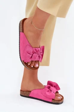 Clearance Klapki Damskie Na Korkowej Podeszwie Kokardką Fuksja Seressa Damskie Klapki Korkowe|Klapki Na Platformie