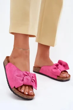 Clearance Klapki Damskie Na Korkowej Podeszwie Kokardką Fuksja Seressa Damskie Klapki Korkowe|Klapki Na Platformie