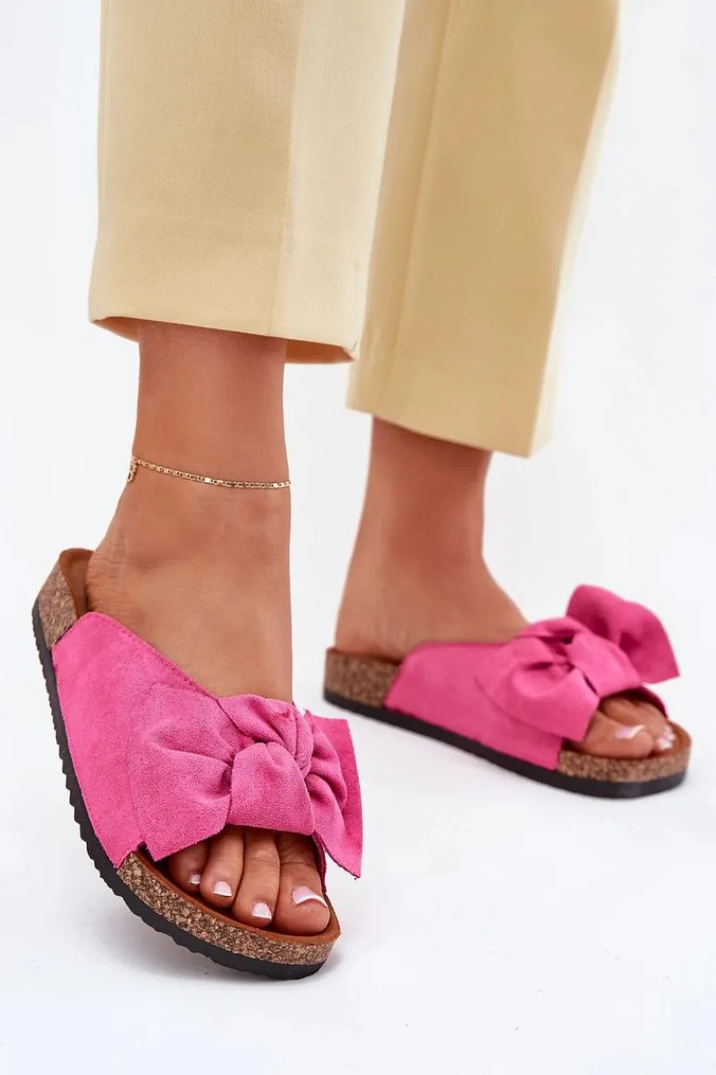 Clearance Klapki Damskie Na Korkowej Podeszwie Kokardką Fuksja Seressa Damskie Klapki Korkowe|Klapki Na Platformie