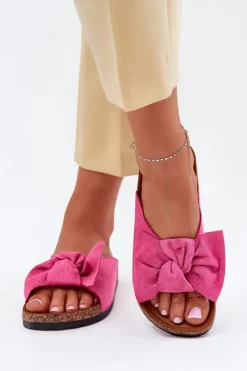 Clearance Klapki Damskie Na Korkowej Podeszwie Kokardką Fuksja Seressa Damskie Klapki Korkowe|Klapki Na Platformie