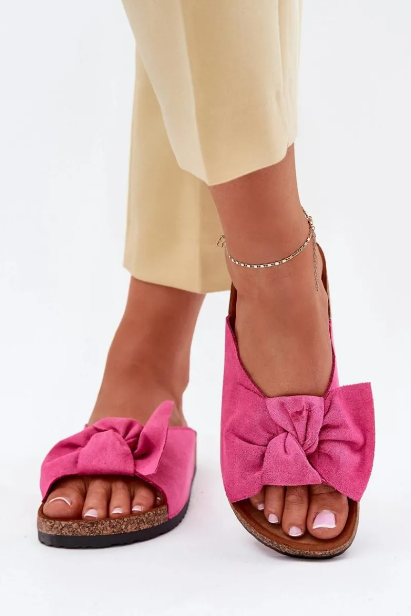 Clearance Klapki Damskie Na Korkowej Podeszwie Kokardką Fuksja Seressa Damskie Klapki Korkowe|Klapki Na Platformie