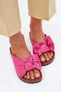 Clearance Klapki Damskie Na Korkowej Podeszwie Kokardką Fuksja Seressa Damskie Klapki Korkowe|Klapki Na Platformie
