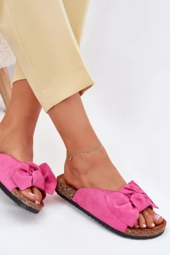 Clearance Klapki Damskie Na Korkowej Podeszwie Kokardką Fuksja Seressa Damskie Klapki Korkowe|Klapki Na Platformie