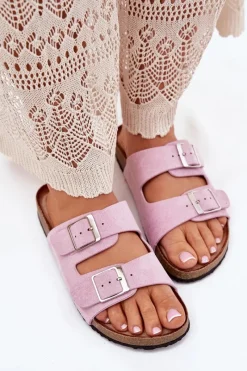 Klapki Korkowe|Klapki Na Platformie>Boto Klapki Damskie Na Korkowej Platformie Klamry Lawendowe Evisolla