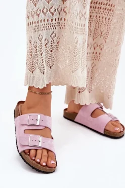 Klapki Korkowe|Klapki Na Platformie>Boto Klapki Damskie Na Korkowej Platformie Klamry Lawendowe Evisolla