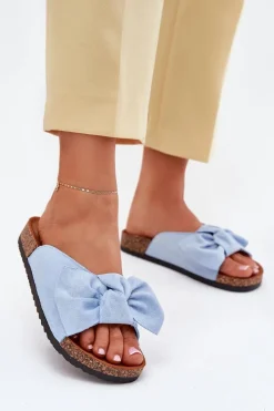 Klapki Korkowe|Klapki Na Platformie>Boto Klapki Damskie Na Korkowej Podeszwie Kokardką e Seressa Niebieski