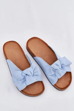 Klapki Korkowe|Klapki Na Platformie></noscript>Boto Klapki Damskie Na Korkowej Podeszwie Kokardką e Seressa Niebieski