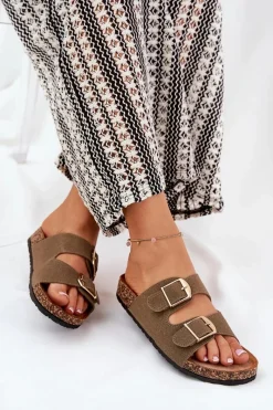 Sale Klapki Damskie Na Korkowej Platformie Ze Złotymi Klamrami Zielone Lisavionea Damskie Klapki Korkowe|Klapki Damskie Klasyczne