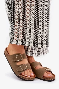 Sale Klapki Damskie Na Korkowej Platformie Ze Złotymi Klamrami Zielone Lisavionea Damskie Klapki Korkowe|Klapki Damskie Klasyczne