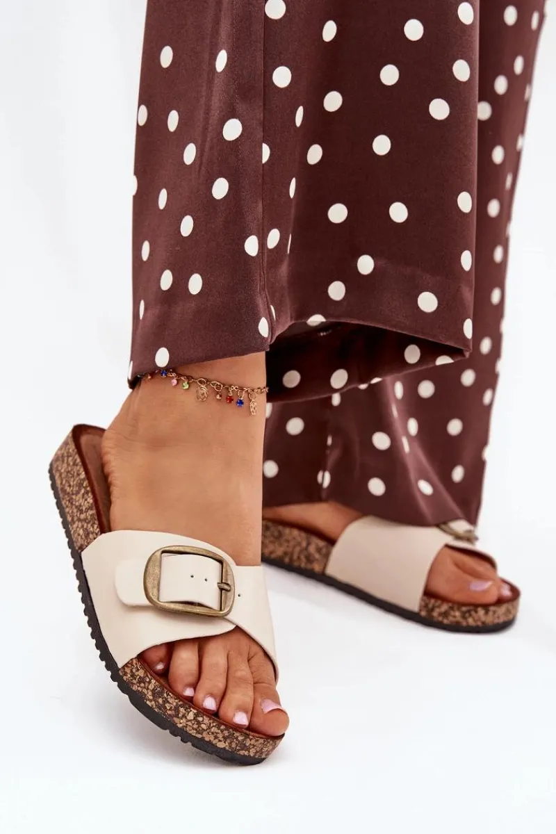 Best Boto Klapki Damskie Na Korkowej Platformie Z Klamrą Beżowe Vianara Beżowy