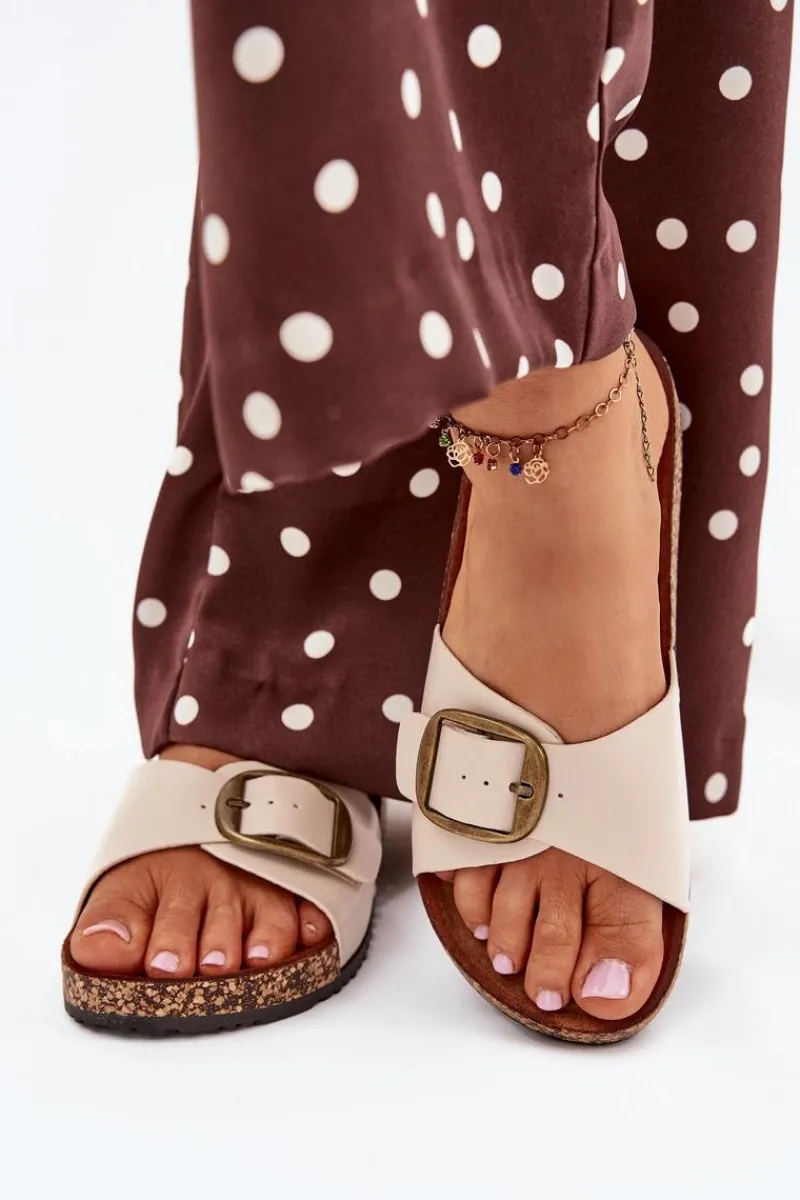 Best Boto Klapki Damskie Na Korkowej Platformie Z Klamrą Beżowe Vianara Beżowy