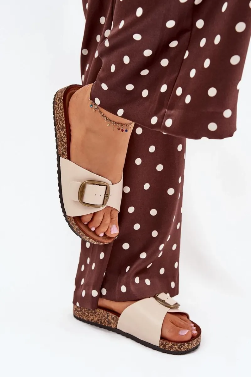 Best Boto Klapki Damskie Na Korkowej Platformie Z Klamrą Beżowe Vianara Beżowy