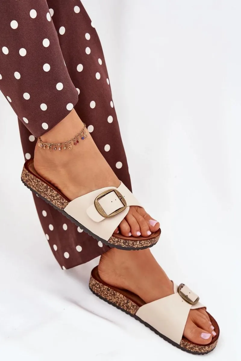 Best Boto Klapki Damskie Na Korkowej Platformie Z Klamrą Beżowe Vianara Beżowy