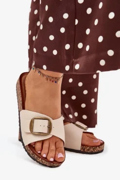 Best Boto Klapki Damskie Na Korkowej Platformie Z Klamrą Beżowe Vianara Beżowy