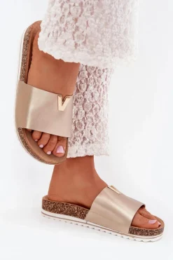 Klapki Korkowe|Klapki Na Platformie>Boto Klapki Damskie Na Korkowej Platformie Z Ozdobnym Detalem Złote Vessira