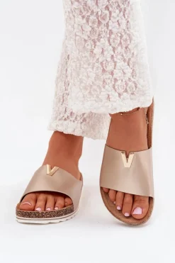 Klapki Korkowe|Klapki Na Platformie></noscript>Boto Klapki Damskie Na Korkowej Platformie Z Ozdobnym Detalem Złote Vessira