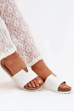 Sale Boto Klapki Damskie Na Korkowej Platformie Z Ozdobnym Detalem Białe Vessira