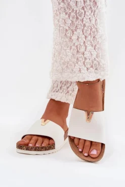 Sale Boto Klapki Damskie Na Korkowej Platformie Z Ozdobnym Detalem Białe Vessira