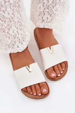 Sale Boto Klapki Damskie Na Korkowej Platformie Z Ozdobnym Detalem Białe Vessira