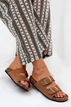 Klapki Korkowe|Klapki Damskie Klasyczne>Boto Klapki Damskie Na Korkowej Platformie Ze Złotymi Klamrami Camel Lisavionea