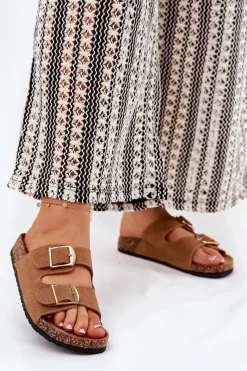 Klapki Korkowe|Klapki Damskie Klasyczne>Boto Klapki Damskie Na Korkowej Platformie Ze Złotymi Klamrami Camel Lisavionea