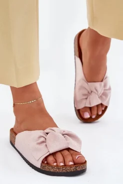 Boto Klapki Damskie Na Korkowej Podeszwie Kokardką Jasnoróżowe Seressa Różowy