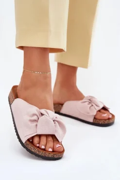 Boto Klapki Damskie Na Korkowej Podeszwie Kokardką Jasnoróżowe Seressa Różowy