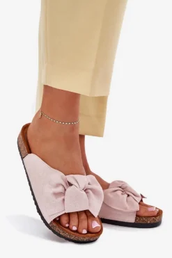 Boto Klapki Damskie Na Korkowej Podeszwie Kokardką Jasnoróżowe Seressa Różowy