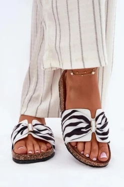 Best Boto Klapki Damskie Na Korkowej Platformie Zebra Mevuna Biały