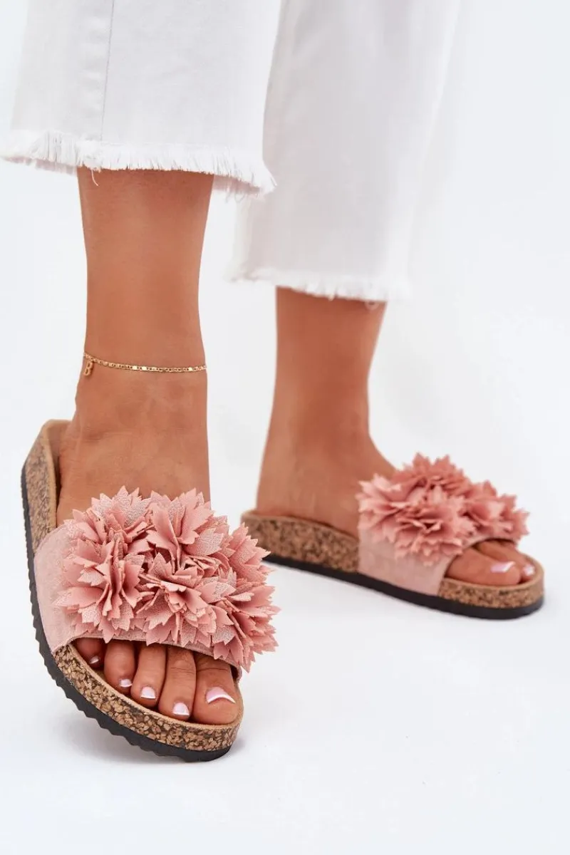 Discount Klapki Damskie Na Korkowej Podeszwie Z Kwiatkami Różowe Ferenza Damskie Klapki Korkowe|Klapki Na Platformie