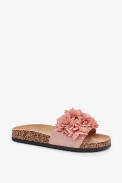 Discount Klapki Damskie Na Korkowej Podeszwie Z Kwiatkami Różowe Ferenza Damskie Klapki Korkowe|Klapki Na Platformie