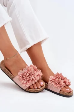 Discount Klapki Damskie Na Korkowej Podeszwie Z Kwiatkami Różowe Ferenza Damskie Klapki Korkowe|Klapki Na Platformie
