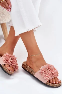 Discount Klapki Damskie Na Korkowej Podeszwie Z Kwiatkami Różowe Ferenza Damskie Klapki Korkowe|Klapki Na Platformie