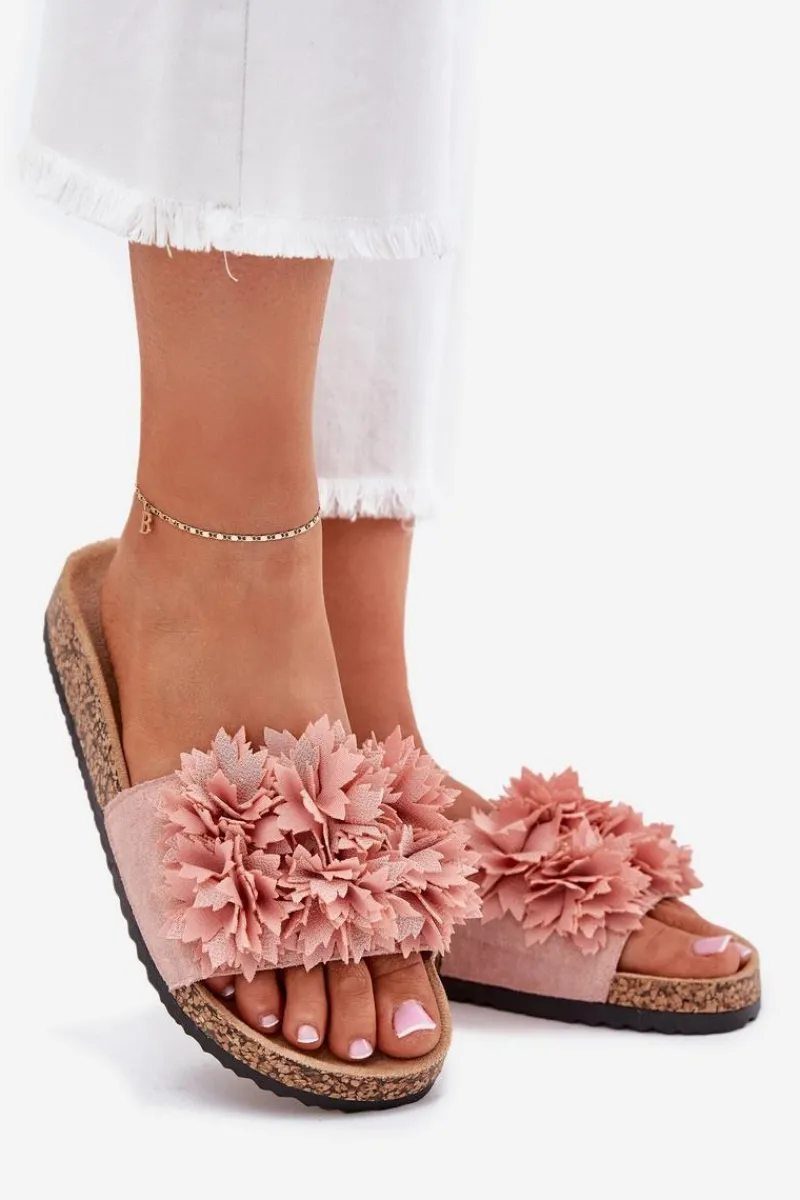 Discount Klapki Damskie Na Korkowej Podeszwie Z Kwiatkami Różowe Ferenza Damskie Klapki Korkowe|Klapki Na Platformie