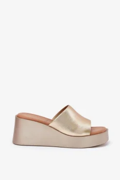 Discount Boto Klapki Damskie Na Koturnie Eko Skórzane Złote Obenae