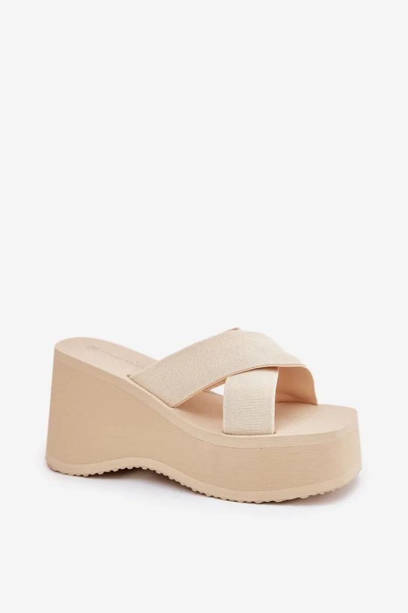 Clearance Boto Klapki Damskie Na Koturnie I Platformie Beżowe Sevolee Beżowy