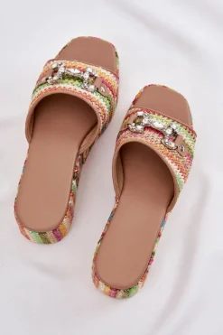 Discount Klapki Damskie Na Koturnie Z Plecionką I Ozdobą Multikolor Isolene Damskie Klapki Na Koturnie|Klapki Na Platformie