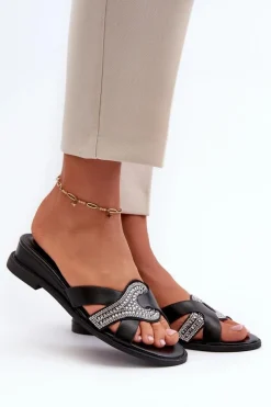 Hot Boto Klapki Damskie Na Koturnie Ze Zdobieniem Czarne Asysa