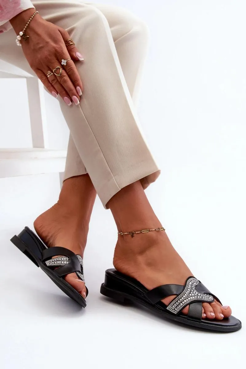 Hot Boto Klapki Damskie Na Koturnie Ze Zdobieniem Czarne Asysa